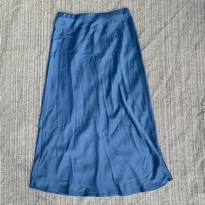 Sky Blue Satin Midi Skirt